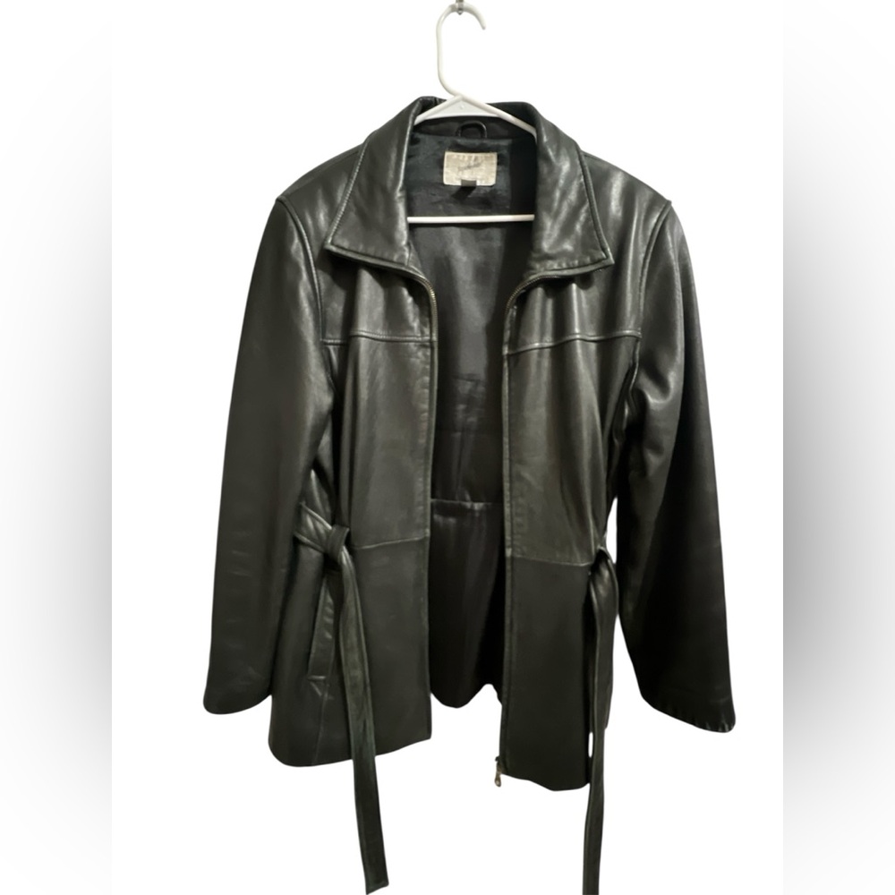 Vintage Jacqueline Ferrari Black Lambskin Belted Leather Jacket Size L 1990s